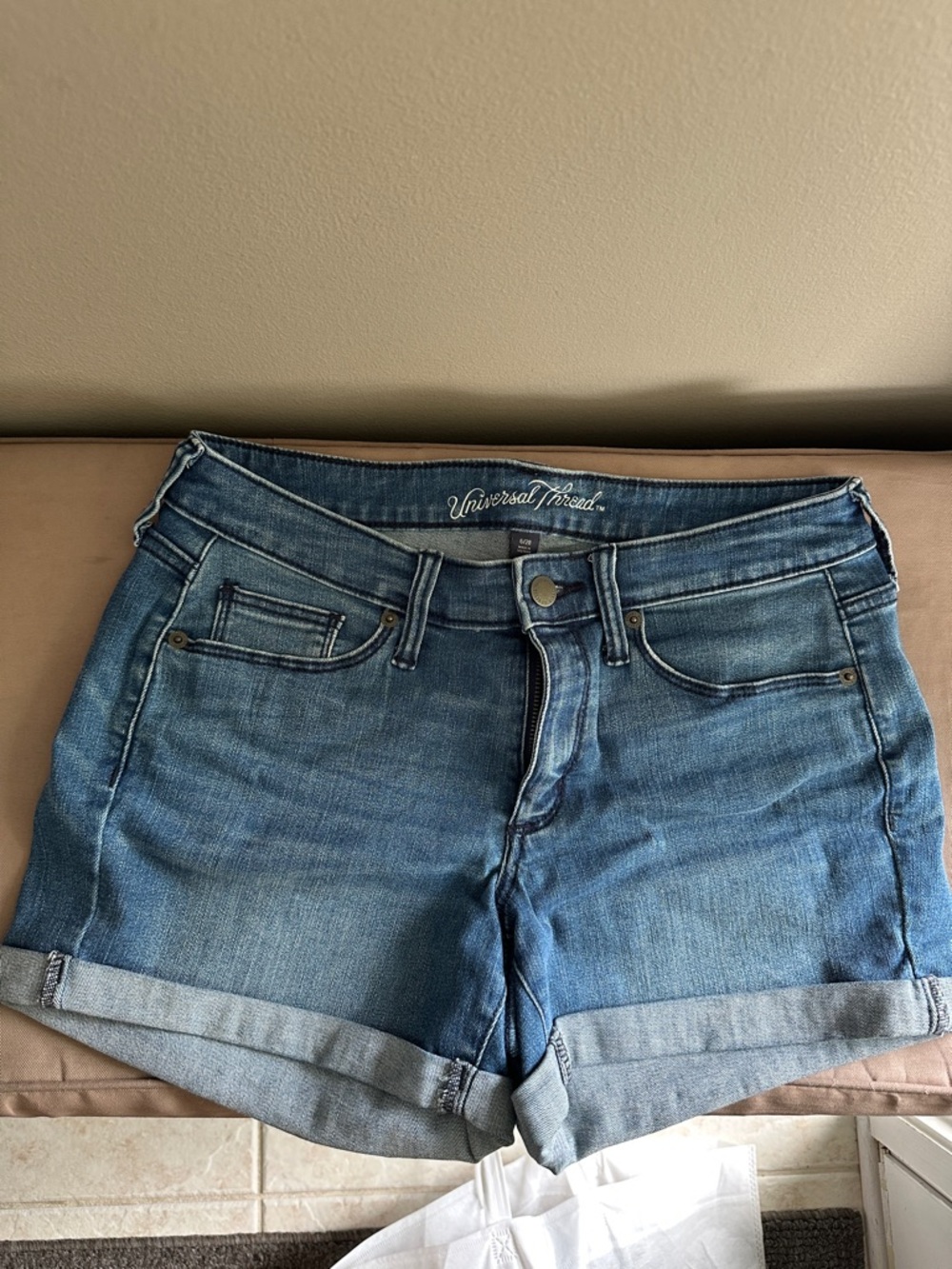 Universal Thread Women's Mid-Blue Rolled Cuff Denim Shorts